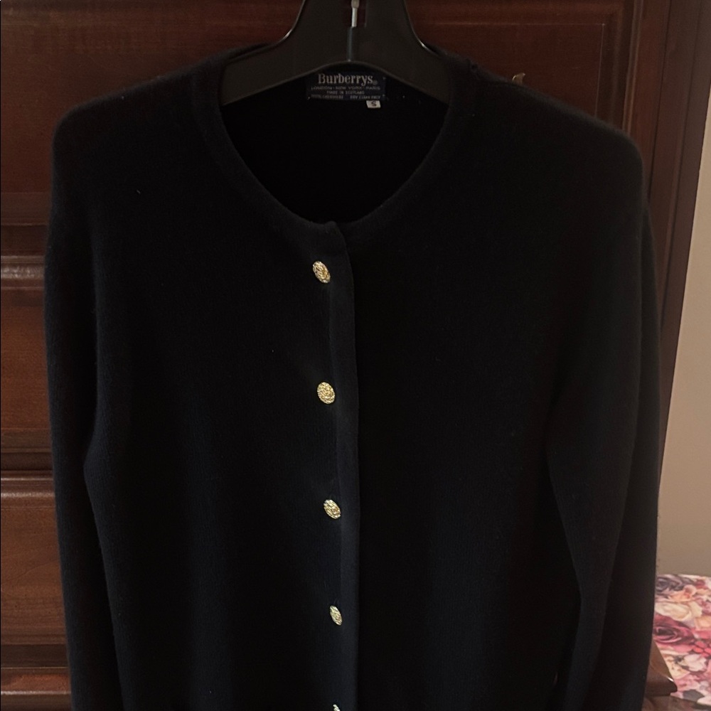 Burberry Black Cardigan with Gold Buttons